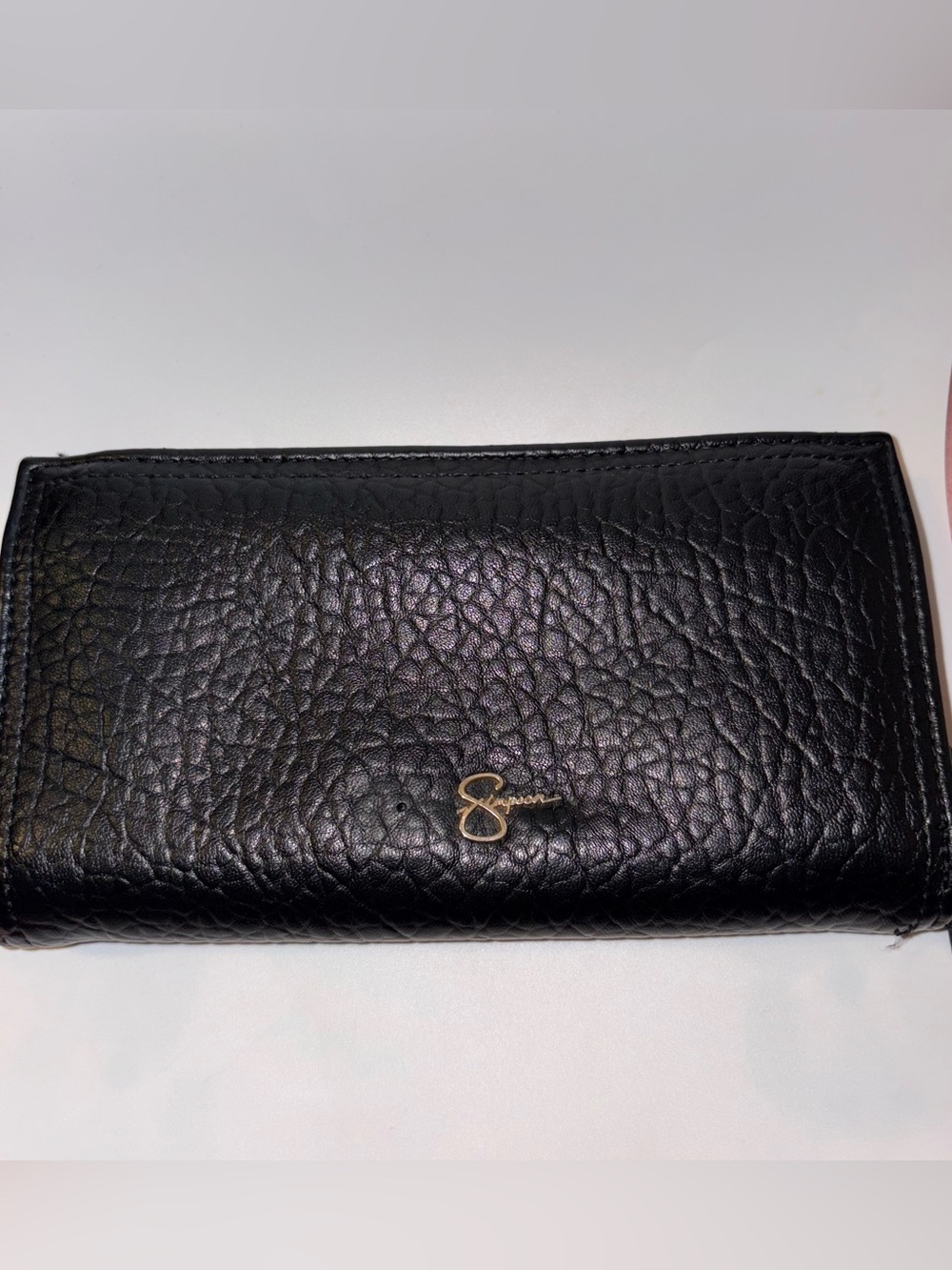 Jessica Simpson Black Textured Leather Continental Wallet with Gold Logo